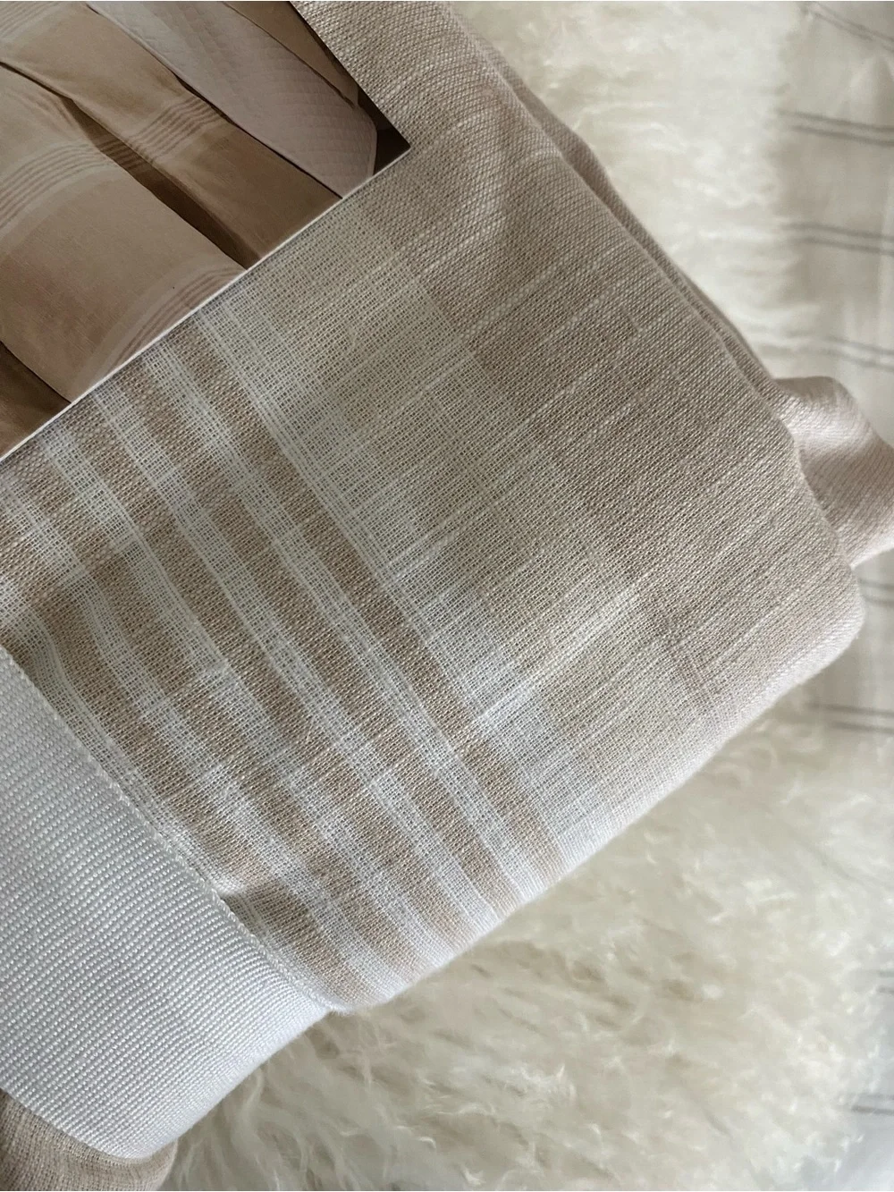 Charter Club Cotton Linen Neutral Beige Striped Full/Queen Duvet Cover Set
